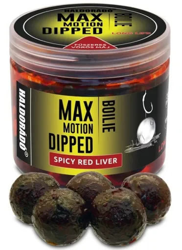 Haldorádó dipované boilies dipped max motion 80 g 20 mm - pikantní červená játra