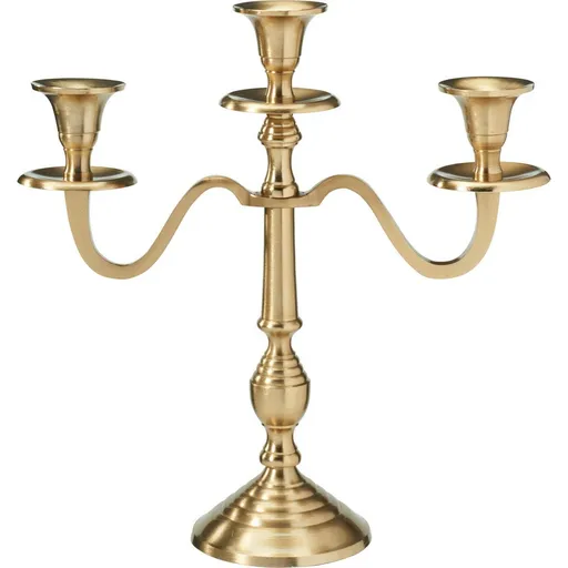 Kovový svícen 3ramenný 29x10x30 cm, barva zlatá, dekor 2