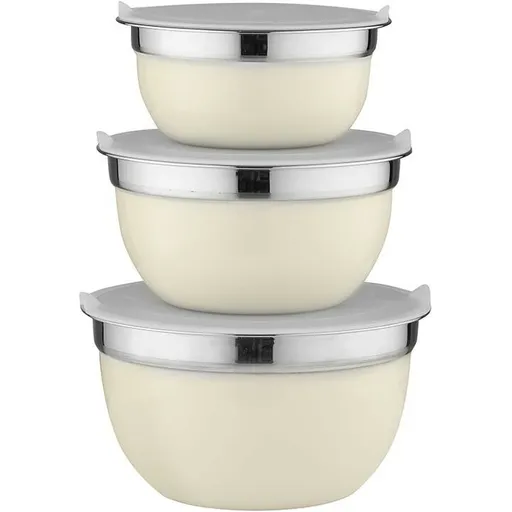 Florina Sada 3 nerezových misek s víky, krémová