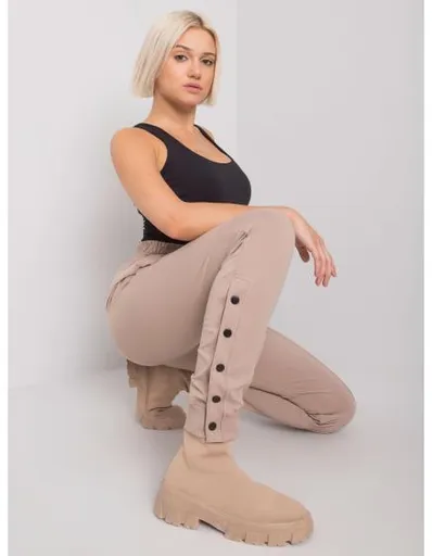 Dámské tepláky s knoflíky Cindy RUE PARIS tmavě béžové