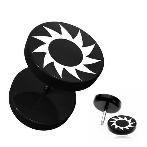 Falešný piercing do ucha z akrylu - černý, kruhový, ozubené kolečko