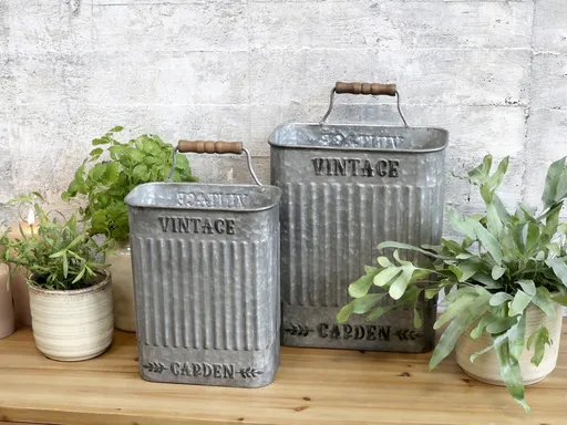 2ks zinkový antik box na květiny Vintage - 25*15*37cm Chic Antique