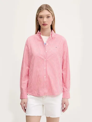 Tommy Jeans dámská růžovo-bílá pruhovaná košile  DW0DW20290 L