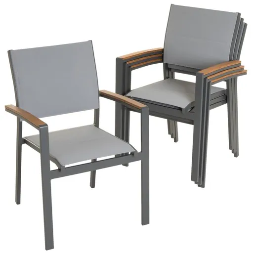 Sada zahradní stohovatelných kovových židlí, šedá, 4 ks