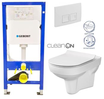 GEBERIT DuofixBasic s bílým tlačítkem DELTA50 + WC CERSANIT CITY NEW CLEANON + WC SEDÁTKO SLIM 458.103.00.1 50BI CI2