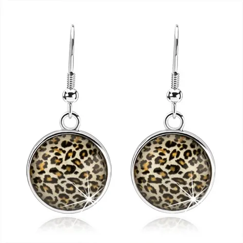 Náušnice ve stylu kabošon, visící kruh s vypouklým sklem, leopardí vzor
