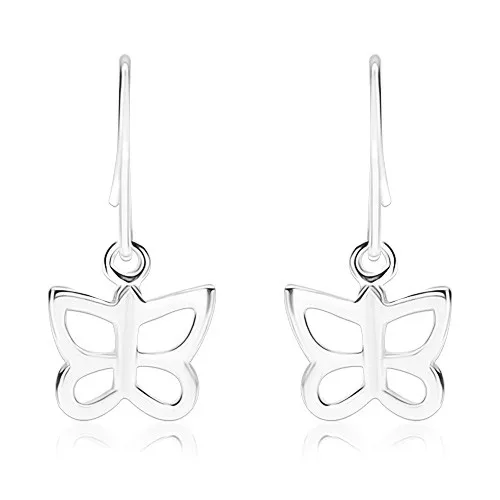 Náušnice ze stříbra 925, lesklý obrys malého motýla, africké háčky