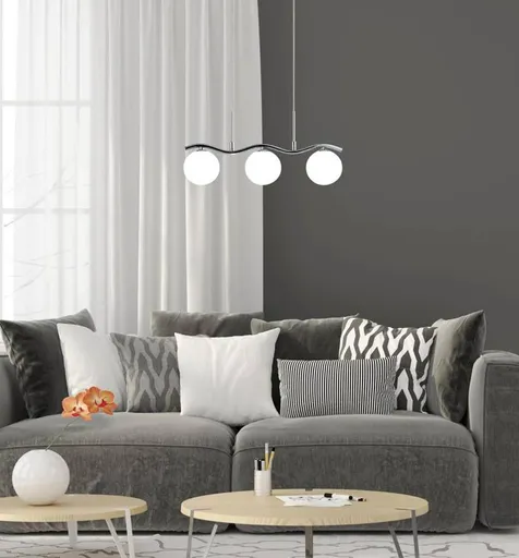 Závěsná lampa chrom/bílá koule 3 Ramon