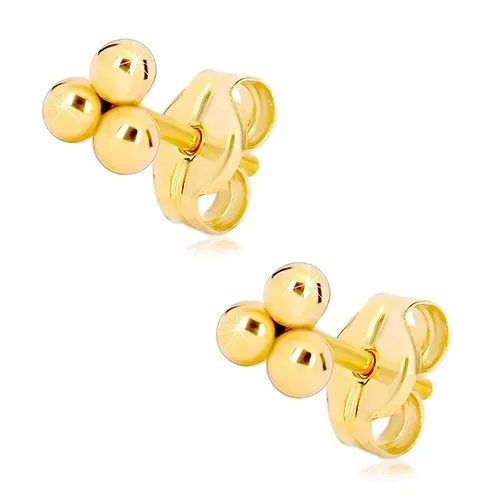 Zlaté puzetové náušnice 585 - tři malé lesklé kuličky