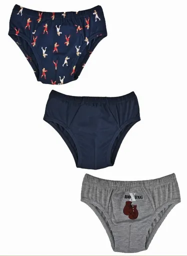 Baby Nellys Chlapecké bavlněné slipy, Boxing- 3ks v balení, šedé/granát