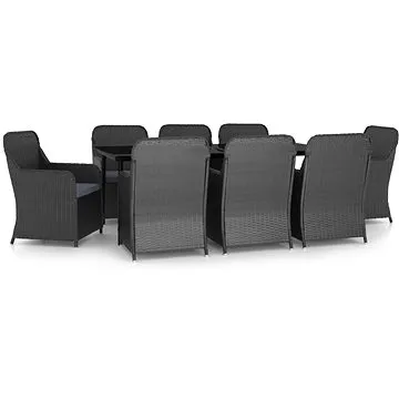 9dílný zahradní jídelní set s poduškami černý, 3099546 (3099546)