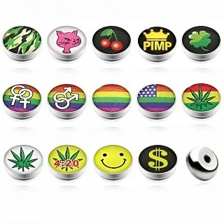 Hlavička na piercing z chirurgické oceli - obrázek v glazuře - Tvar hlavičky: Třešnička