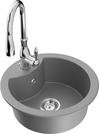 MEXEN/S Diego granitový dřez 1-miska včetně baterie Savita, šedá 6512-71-672601-00