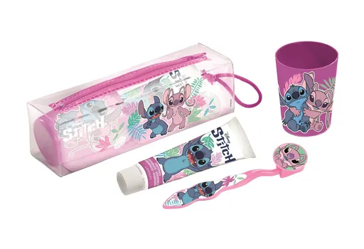 Air-Val Stitch Set dentální hygieny zubní kartáček, zubní pasta a pohárek 3 ks