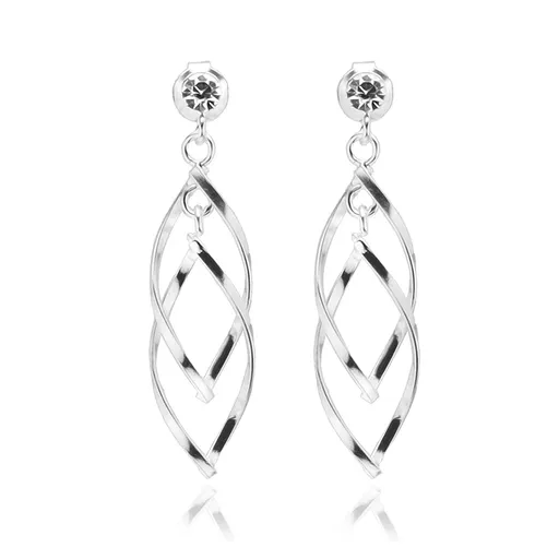 Náušnice ze stříbra 925 - dvojitá zatočená elipsa, čirý zirkon