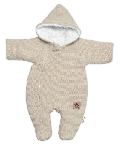 Baby Nellys Zimní pletená kombinézka/overálek s kapucí béžová, capuccino
