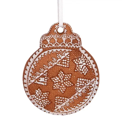 Hnědá vánoční závěsná dekorace perníková koule - 8*2*10 cm Clayre & Eef