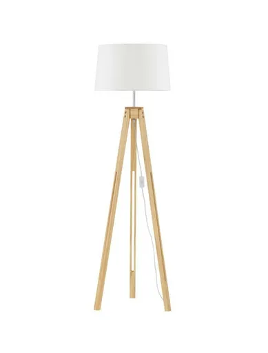 NOVA LUCE stojací lampa LE ROY bílé stínidlo přírodní dřevěná základna E27 1x12W 230V IP20 bez žárovky 9050165