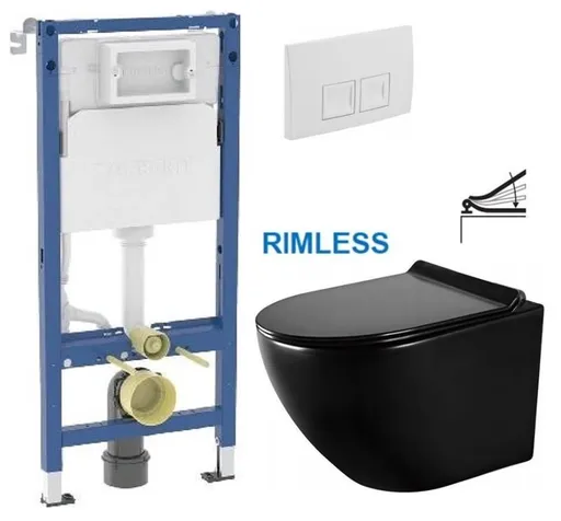 GEBERIT DuofixBasic s bílým tlačítkem DELTA50 + WC MEXEN LENA ČERNÁ Rimless + SEDÁTKO 458.103.00.2 50BI ME01