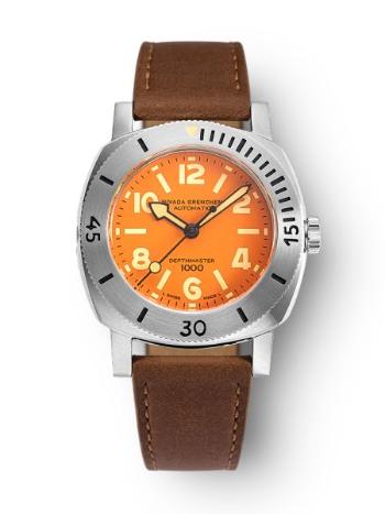 Nivada Grenchen Depthmaster Numerals Orange - Brown Leather