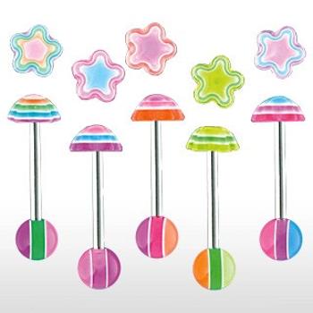 Piercing do jazyka viacfarebný kvietok - Farba piercing: Ružová