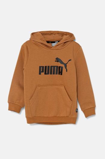 Dětská mikina Puma hnědá barva, s kapucí, s potiskem