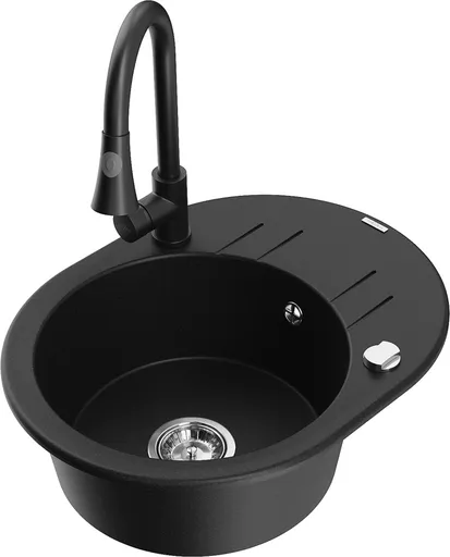 MEXEN/S Kevin granitový dřez 1-miska s odkapávačem včetně baterie Elia, černá 6517-77-670101-70