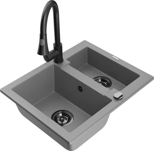 MEXEN/S Carlos granitový dřez 1.5 včetně baterie Elia, šedá 6518-71-670101-70-B