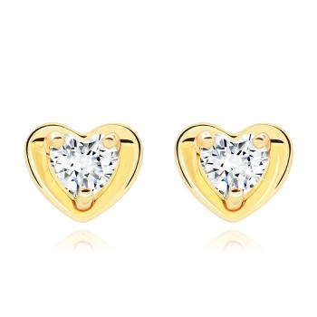 Zlaté náušnice 14K s čírym zirkónom v tvare srdca a hladkým obrysom