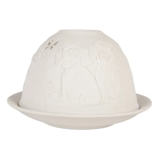 Bílý porcelánový svícen s jezevčíky Paollo - Ø 12*8 cm Clayre & Eef