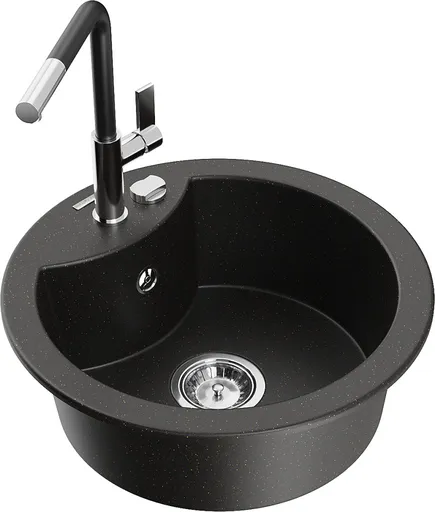 MEXEN/S Diego granitový dřez 1-miska včetně baterie Flora, černá/zlatá metalik 6512-75-670401-07