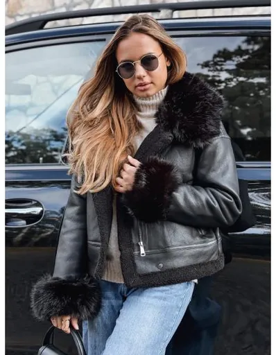 Dámská kožená bunda s kožešinou černá