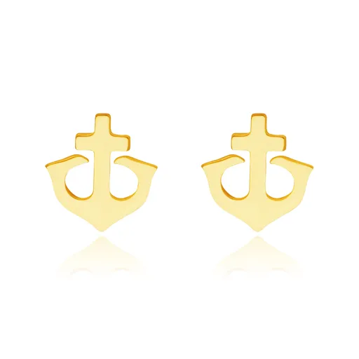 Náušnice ze 14K zlata - námořnická kotva, hladký povrch, puzetky