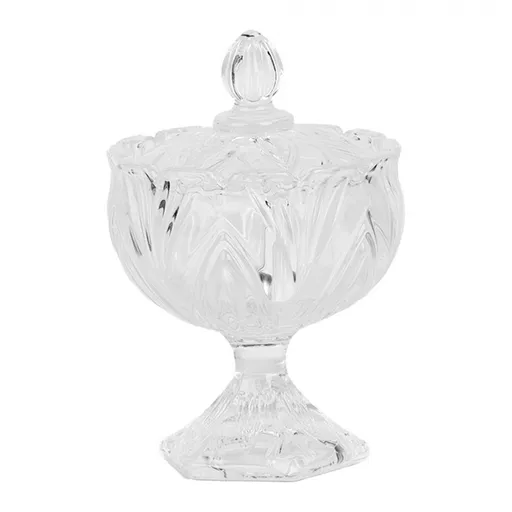 Skleněná úložná dóza na noze na curovinky - Ø 10*15 cm  Clayre & Eef