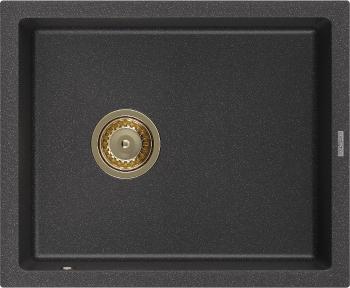 MEXEN/S Pedro granitový dřez 1-miska 560 x 460 mm, černá kropenatý, sifon zlatá  6508561000-76-G
