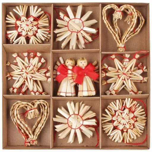 Dekorace slaměné mix motivů 6 cm, 24 ks