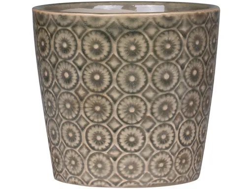 Hnědo-zelený antik keramický obal na květináč se vzorem Dante verte -  Ø 14*13cm 65045621 (65456-21)