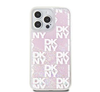 DKNY Liquid Glitter Checkered Pattern iPhone 15 Pro Max hátlap tok, rózsaszín