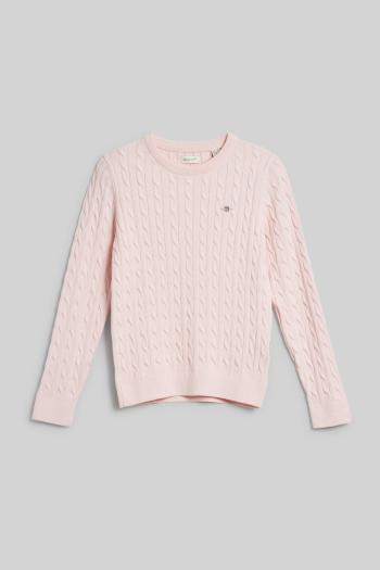 SVETR GANT SHIELD COTTON CABLE C-NECK CRYSTAL PINK