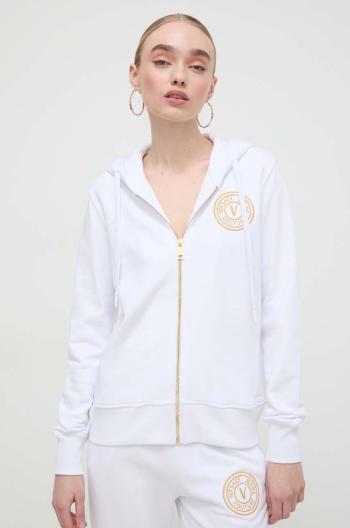 Bavlněná mikina Versace Jeans Couture dámská, bílá barva, s kapucí, aplikací, 76HAIT02 CF01T