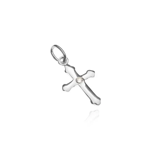 Stříbrný přívěsek 925 - křížek, lesklý povrch a rozšířené cípy se zirkonkem