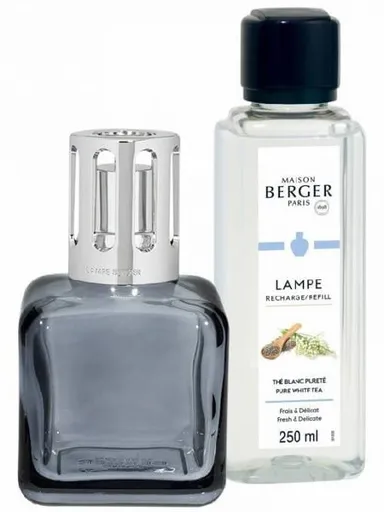 Maison Berger Paris Dárková sada katalytická lampa Glacon šedá + náplň Pure White Tea 250 ml