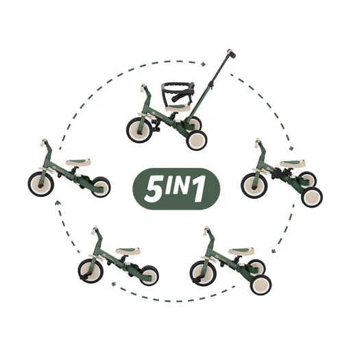 PETITE&MARS Tříkolka multifunkční 5v1 Turbo Misty Green
