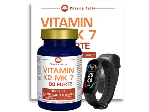 Pharma Activ Vitamín K2 MK 7 + D3 Forte 125 tablet + dárek Fitness náramek