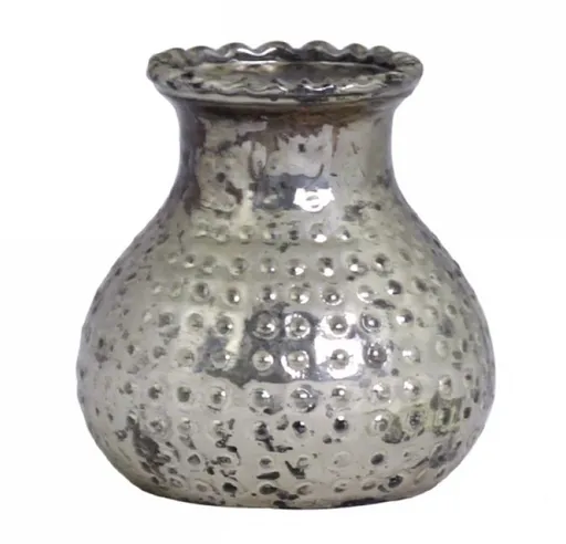 Stříbrná antik skleněná dekorační vázička Marcia -  Ø 9*8cm Chic Antique