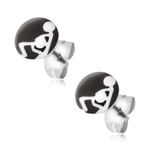 Ocelové náušnice, černobílý obrázek se sexuální polohou