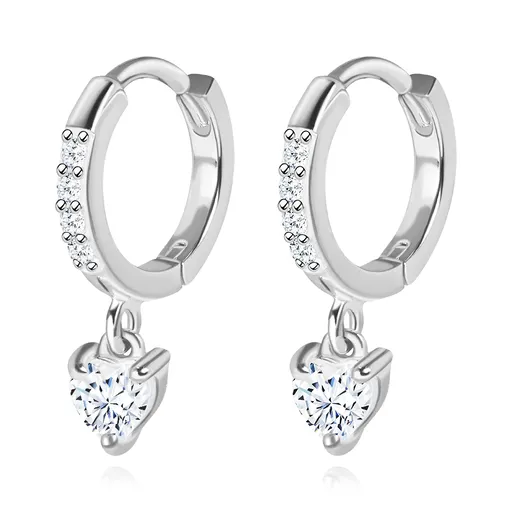 Kulaté stříbrné náušnice 925 - srdíčkové zirkony, čiré zirkony, klouby