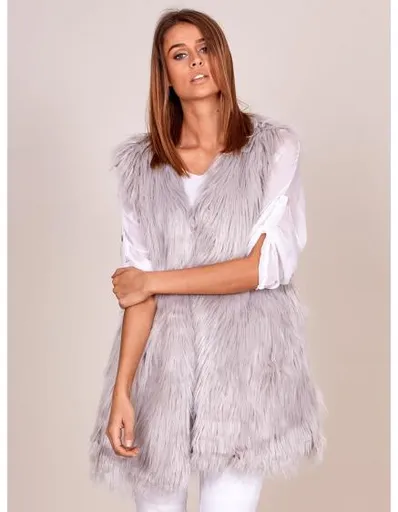 Dámská vesta s dlouhým vlasem OLAF světle šedá