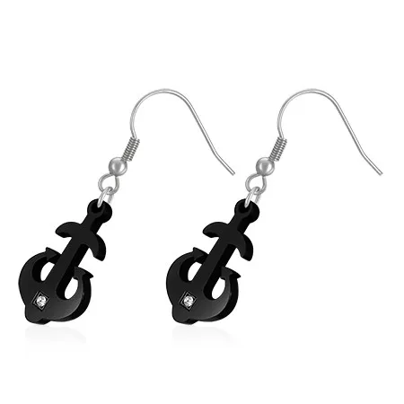 Ocelové náušnice - černá kotva se zirkonem