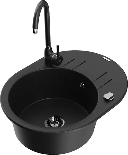 MEXEN/S Kevin granitový dřez 1 s odkapávačem včetně baterie Telma, černá 6517-77-670200-70-B